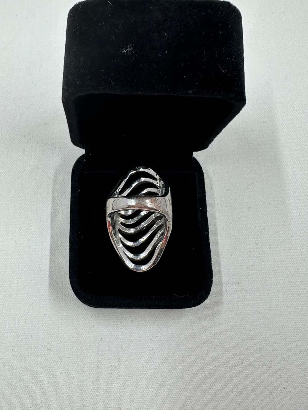 Sterling Silver Wavy Multi-row Ring with Rhinestones